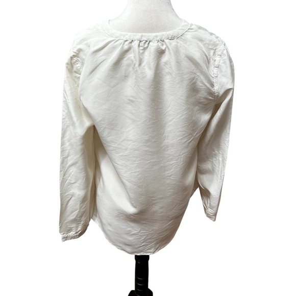 Garnet Hill Women’s Size 12 Cream Silk V-neck Long Sleeve Shirt Top - Picture 5 of 7